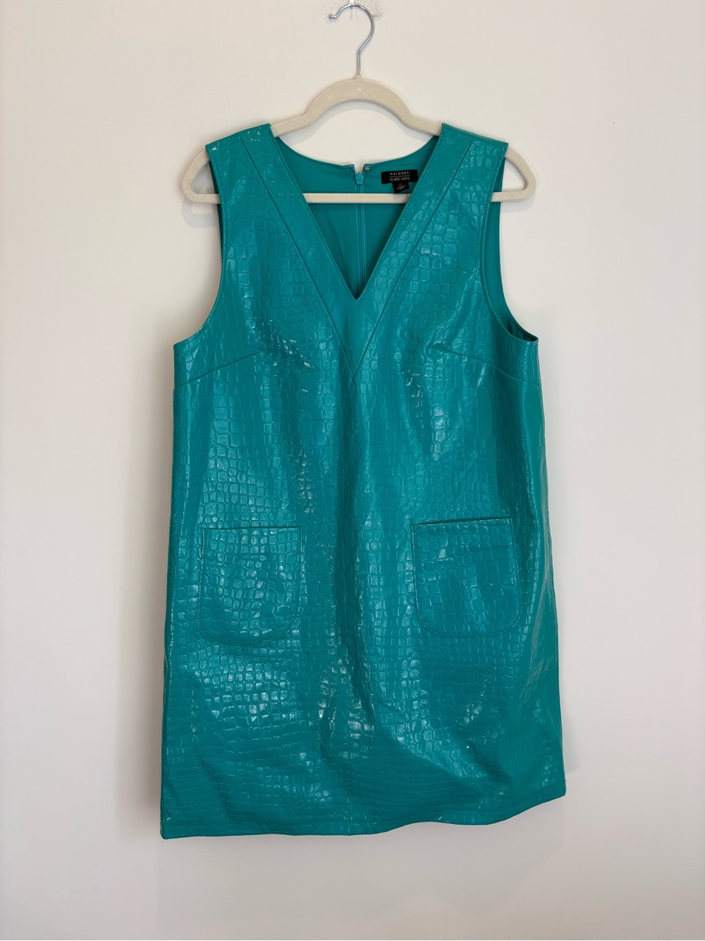 Halogen x Atlantic pacific Sleeveless Teal Faux-Croc Shift Dress